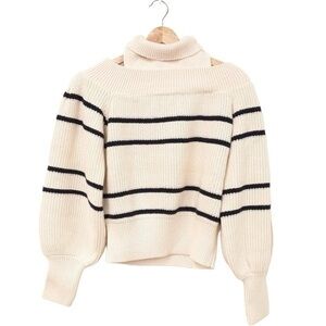 Self-Portrait Cream and Black Striped Turtleneck Sweater